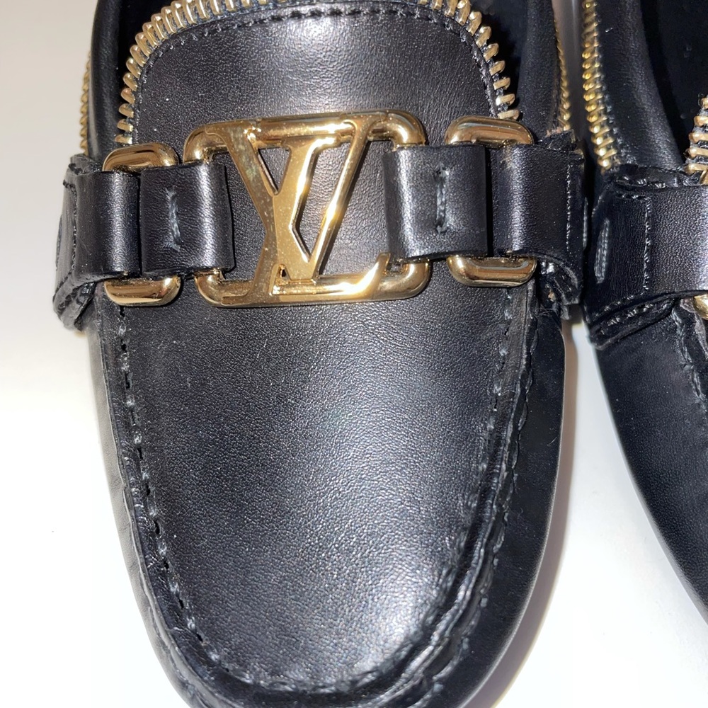 Authentic Louis Vuitton black loafers with gold 5 - Picture 2 of 16